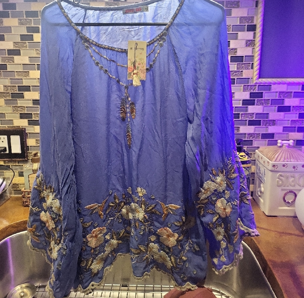 Blue Embroidered Women's Top
